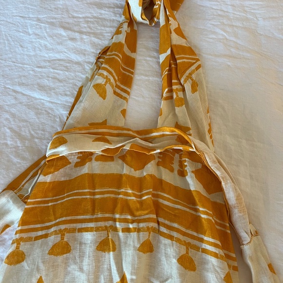 Johanna Ortiz Facundo printed linen maxi halter dress in a yellow/orange - Picture 4 of 8